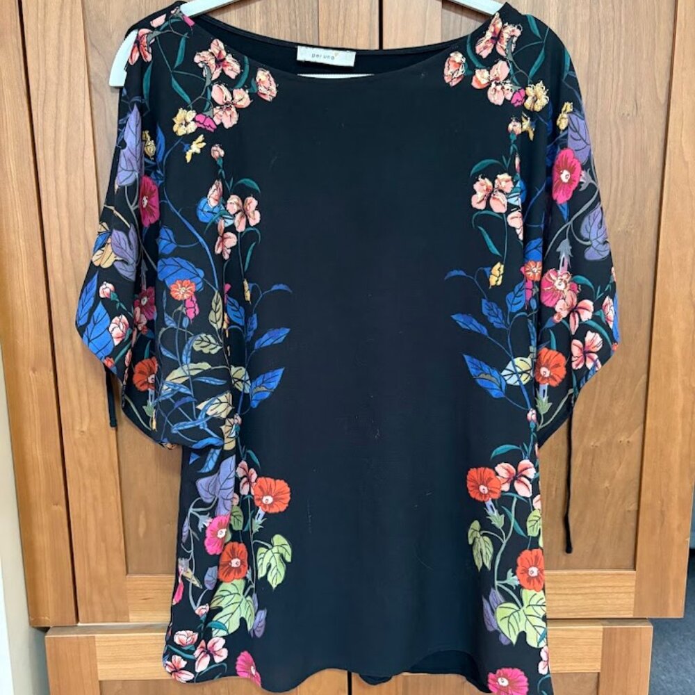 Per Una black and floral split shoulder top - XL